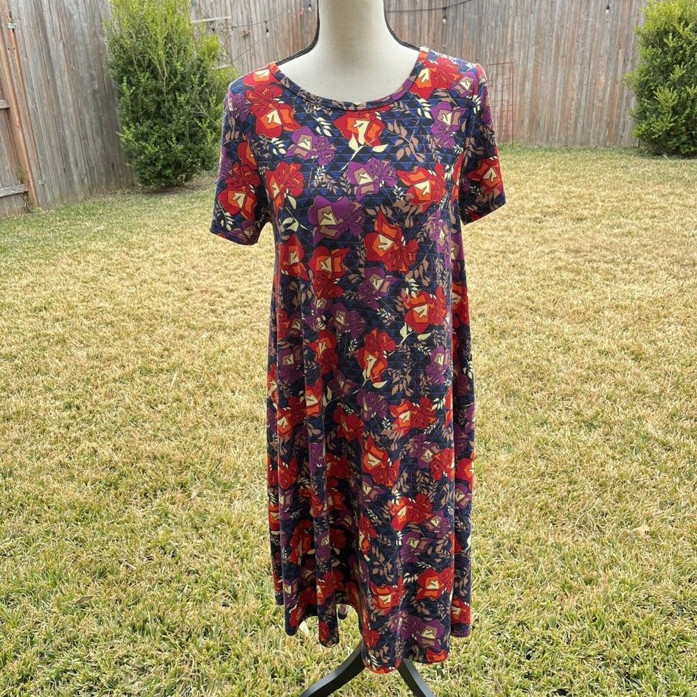 LuLaRoe Carly Swing Dress Women's size Small Short Sleeve Flower Pattern